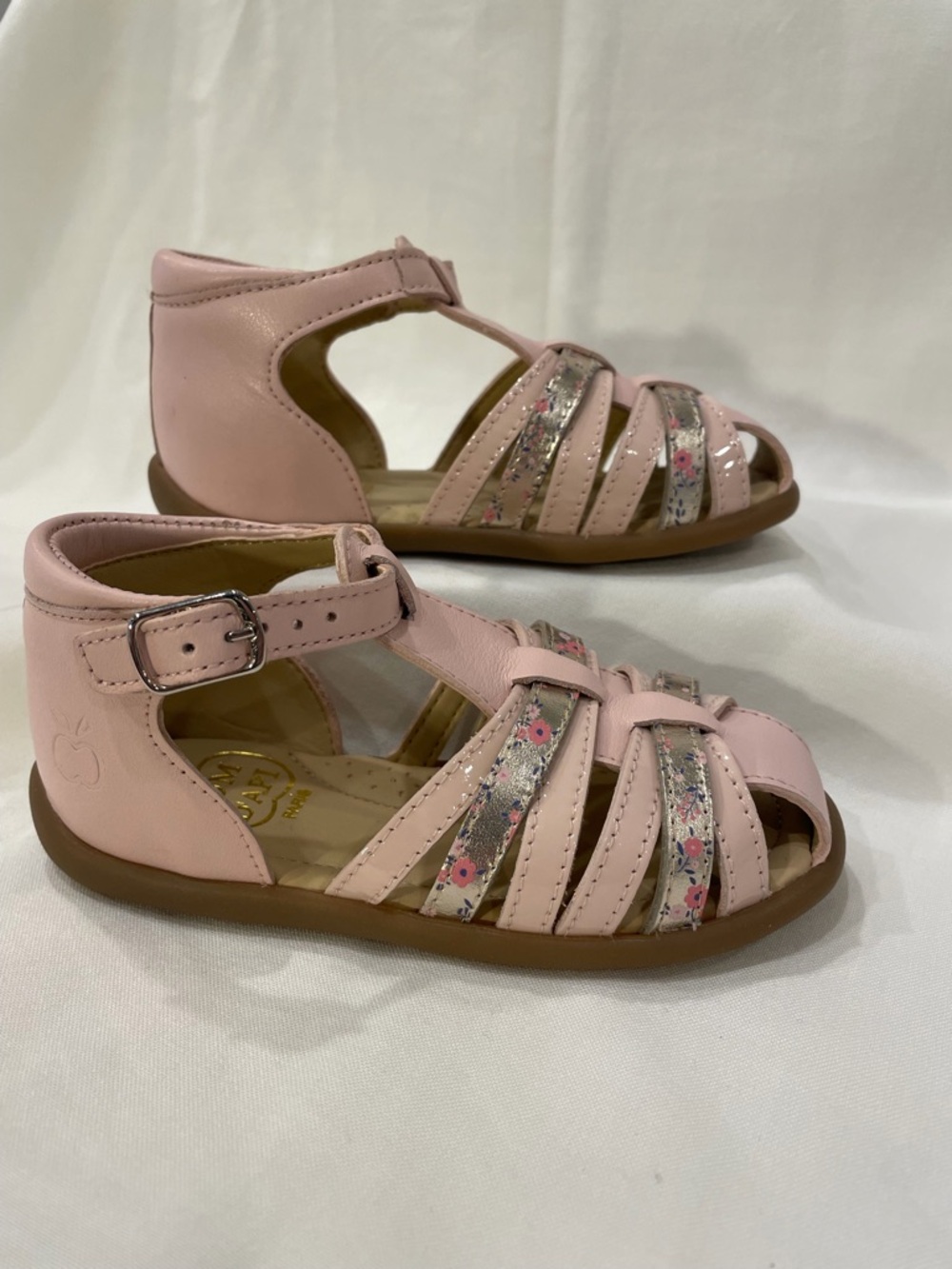Pom D'Api Pink Floral Accent Girls Sandals